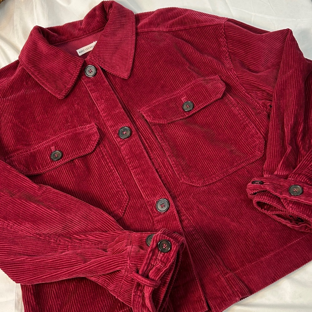 AVEC LES FILLES Shirt Corduroy Button Down long sleeve‎ Raspberry Women’s Small - Picture 7 of 11